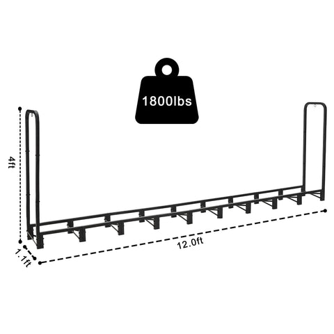 Heavy Duty 12 Foot Firewood Rack With Cover For Outdoor Storage And Indoor Use Large Black Log Rack Holds Three Quarters Face Cord Of Firewood