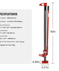 60 Inch Utility Farm Jack 3 Ton Capacity Heavy Duty Beefy Off Road Workhorse with specifications chart