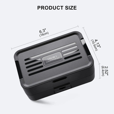 Mini Precision Screwdriver Set With Color Coded Bits And Built In Magnetizer, compact storage box dimensions shown