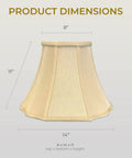Flare Bottom Outside Corner Scallop Lamp Shade 8 x 14 x 11 Eggshell with Hand-Tailored Silk-Type Shantung Fabric, front view