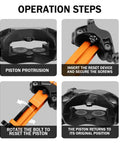 Pro Grade Brake Caliper Piston Press Tool for hydraulic disc brakes, operation steps for piston alignment, designed for SRAM.