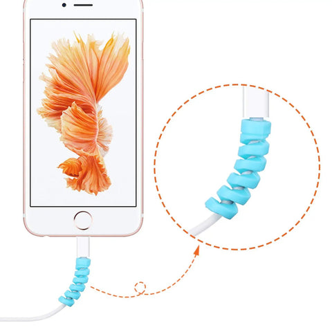 24 Pcs Silicone Cable Protector Set Flexible Spiral USB Charger Cable Saver for Phone in Blue