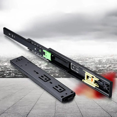 Three Fold Full Extension Drawer Slides With Push To Open Beefy Ball Bearing Runners Side Mount Rails 350mm Silent Damping Cushioned Track
