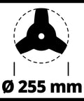 Diagram of Grass Knife 255 Replacement For Scythes With 25.4 mm Bore and 255 mm Cutting Width Three Tooth Metal Knife
