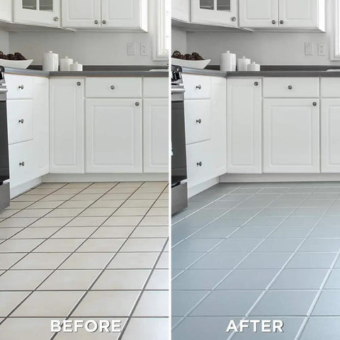 Before and after of home interior floor coating kit semi gloss pearl gray water based adheres without stripping sanding or priming