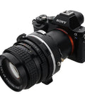 Pro Tilt Shift Lens Mount Adapter For Pentax 6x7 Lenses To Sony E Mount Cameras Infinity Focus Enabled 20mm Total Shift 10 Degrees Tilt 360 Degree Rotation High Precision Build For Professional Shooters mounted on Sony camera with Pentax lens