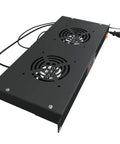 Dual 4-Inch Rack Mount Server Cooling System For 1U 19-Inch Cabinets with black metal casing and adjustable temperature control.