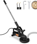 7 Inch Concrete Grinder Set With Extendable Rod, 3800W Floor Polisher With Dust Extraction Shroud, 6 Gear Speeds, 6000 RPM Concrete Surface Planer For Grinding Concrete Cement Marble, front view showing polishing disc and accessories.