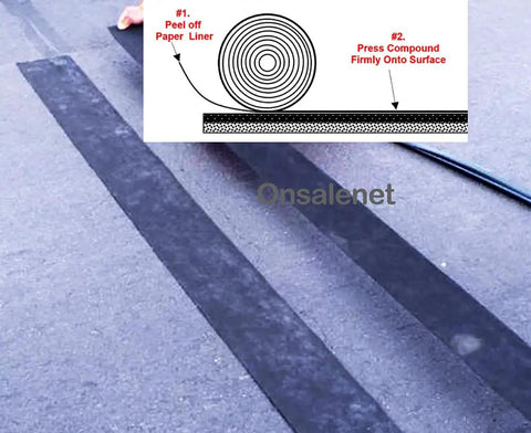 65 Ft By 3 In Self Adhesive Bitumen Patch Tape For Asphalt Crack Sealing And All Weather Repairs installed on pavement