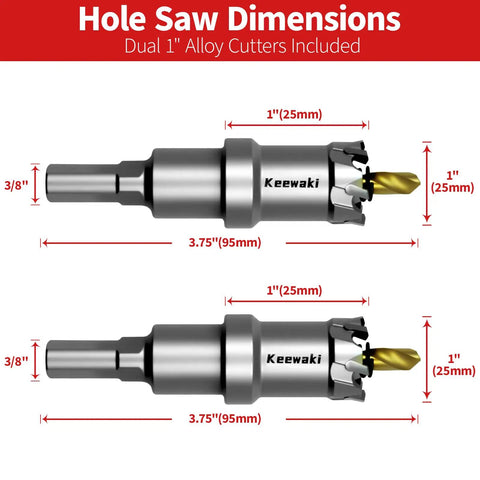 Professional Grade 2 Pack 1 Inch TCT Carbide Hole Saw Cutter Kit For Precision Metal Drilling Smooth Steel Punch Through Aluminum dimensions