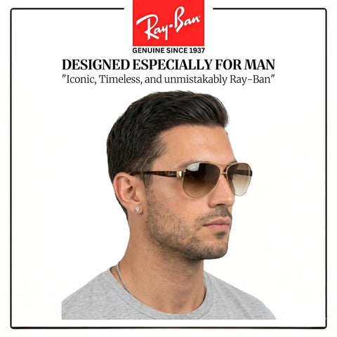 Man wearing RB3386 Pilot Shape Non Polarized Sunglasses For Men With Brown Gradient Lenses And Official Eyewear Kit