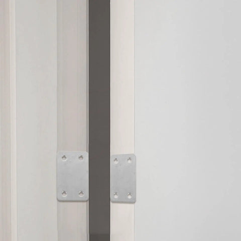 Installation view of Heavy Duty Stainless Steel Flat Bracket Set For Wood Furniture Repair on a cabinet.