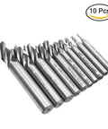 10-piece AFUNTA HSS 4-flute end mill set with straight shank, diameters 0.08–0.47 in, for wood aluminum steel titanium
