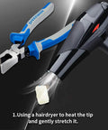 Six Replacement Rubber Tips Kit For Glass Running Pliers Keep Glass Scratch Free Protective Jaw Covers shown with hairdryer use