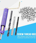 50 Pcs 1/4-20 UNC Stainless Steel Thread Insert Kit With Installation Tool for Damaged Tapped Holes, taps, drill bit