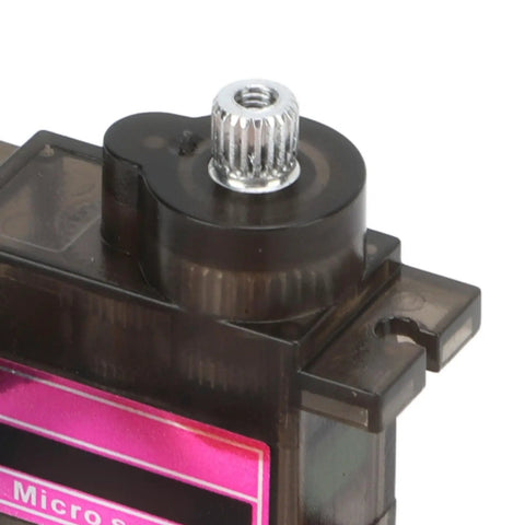 Close-up of 5 Pack Heavy Duty 9g Micro Servo Motor Featuring Upgraded Metal Gears And Double Ball Bearings for precise control.