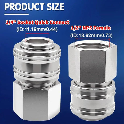 3-Piece RV Exterior Shower Quick-Connect Kit, Brass Water Hose Fittings With Leak-Proof Self-Locking Design, dimensions shown