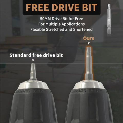 Free drive bit comparison for tough as nails 2 inch deck screws, showing standard and flexible options for various applications.