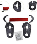 Electric Skateboard Motor Mount Kit With Bracket And Protective Bar Cover featuring black plates, red bar, screws for easy installation.