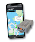 Self Charging Solar GPS Tracker For Trailers, Equipment, Vehicles And Assets with smartphone showing tracking app