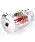 Heavy Duty Five Pack of 68 Degree Quick Response Fire Sprinkler Heads No Drama Concealed Ceiling Setup for Commercial Areas Smooth Pendent Upright Install Top Shelf Quality close-up of chrome body and red heat indicator.