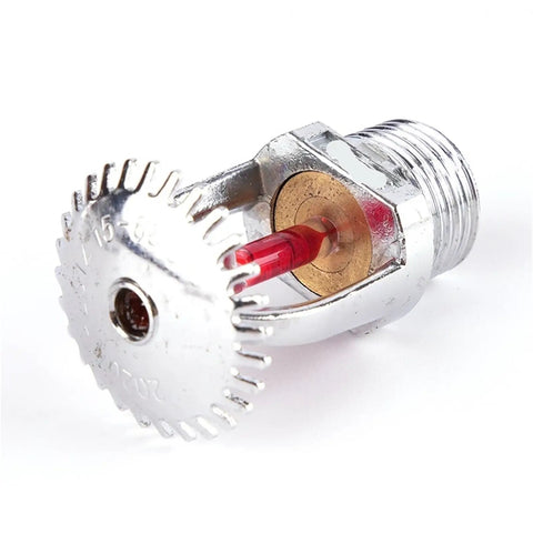 Heavy Duty Five Pack of 68 Degree Quick Response Fire Sprinkler Heads No Drama Concealed Ceiling Setup for Commercial Areas Smooth Pendent Upright Install Top Shelf Quality close-up of chrome body and red heat indicator.