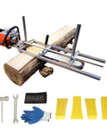 Portable Chainsaw Mill 36 Inch Rail Guide System with 14 to 36 Inch Chainsaw Bars, steel and aluminum, on log
