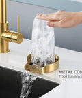 Brushed Gold Metal Glass Rinser for Kitchen and Bar Sinks in action, heavy duty T304 stainless steel and brass construction, flushing glass