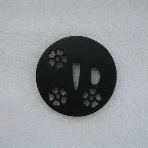 Dope Samurai Sword Tsuba Fuchi Kashira Menuki Iron Set TDZH02, round iron guard with floral cutouts on white background