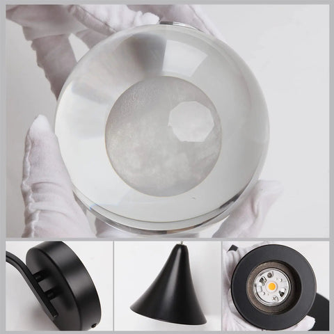 Moon Crystal LED Wall Sconce With Dimmable 5W Light Modern Matte Black Bedroom Bedside And Living Room Lighting Elegant Crystal Globe Moon Inside For Hallway And Bathroom Lit Ambient Glow