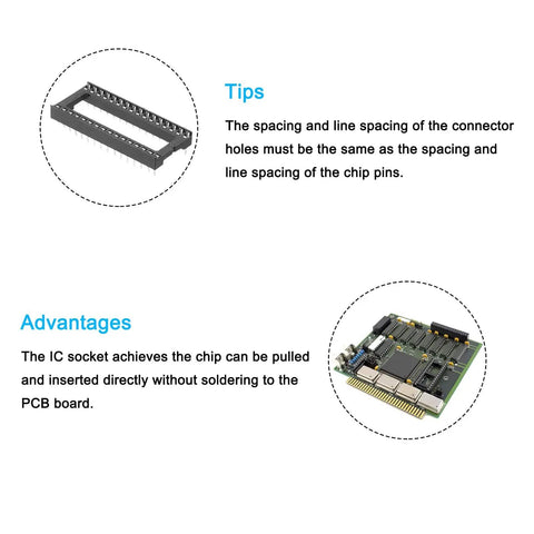 12 Pack DIP IC Socket Adapters, 32 Pin, 2.54mm Pitch with PCB illustration for prototyping and repair