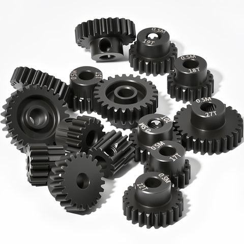 0.5Mod Pinion Gear Set 13T To 27T Hardened Steel 3.175mm Bore With 2.3mm Adapter For ARRMA Typhon Mojave Granite Losi 1/12 And Hobbywing Motors RC Cars displayed