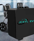 Heavy Duty Tough As Nails 24V Lithium Wheelchair Battery Replacement For Mobility Scooters 10Ah 12Ah close-up view with black casing.