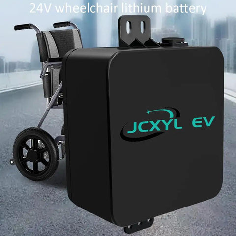 Heavy Duty Tough As Nails 24V Lithium Wheelchair Battery Replacement For Mobility Scooters 10Ah 12Ah close-up view with black casing.