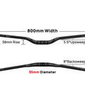 Aluminum Mountain Bike Riser Handlebar 35mm Clamp 800mm Wide 38mm Rise 6061 Alloy Double Butted Hard Anodized CNC Bend Lightweight MTB Bar