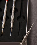 Watch Repair Screwdriver Kit With Color Coded 3 Piece And 1 Piece Set shown in packaging, RLX 3235 compatible, stainless steel