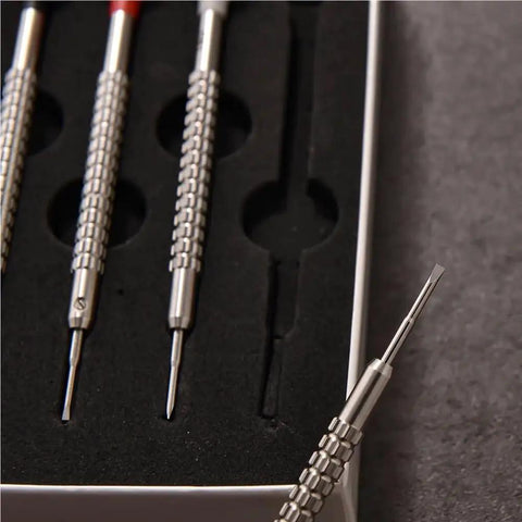 Watch Repair Screwdriver Kit With Color Coded 3 Piece And 1 Piece Set shown in packaging, RLX 3235 compatible, stainless steel