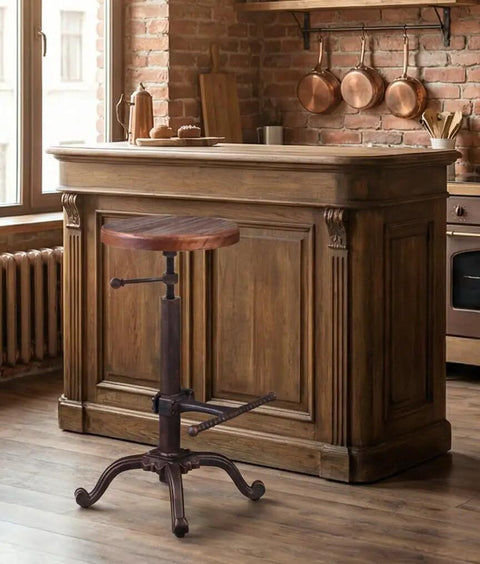 Industrial Retro Farm Tractor Stool Swivel Height Adjustable Bar Stool For Kitchen Counter Copper Finish Cast Iron Frame