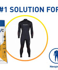 Heavy Duty PVC Inflatable Patch Kit With Sealer And Cord shown with neoprene wetsuit highlighting durability and repair capability
