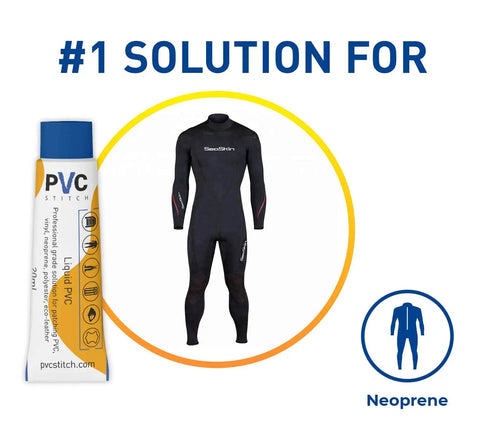 Heavy Duty PVC Inflatable Patch Kit With Sealer And Cord shown with neoprene wetsuit highlighting durability and repair capability