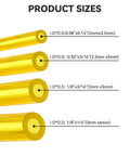 4 Sizes 4 Feet Fuel Line Hose Kit For Zama Stihl Homelite Poulan Craftsman Husqvarna showing four yellow hoses with size labels