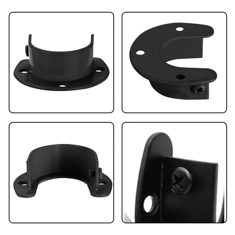Built Tough Black Closet Rod Brackets 6 Pack Wall Mount Pole Holders For 1 1 4 Inch Curtain Poles, matte black brackets close-up.