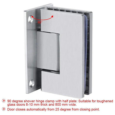 Heavy Duty Black High Carbon Steel Frameless Shower Door Hinge With Smooth Auto Closing Action Fits 8Mm To 10Mm Glass And 800Mm Widths close-up view showing pivot mechanism and mounting details.