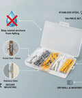 Stainless Steel Screw In Hooks And 160 Piece Mounting Hardware Kit for drywall and masonry with open kit box display