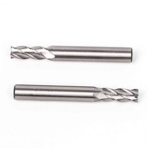 2 pcs HSS 4-flute straight-shank milling end mills, 7 mm diameter, side and end views.