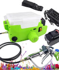 Heavy Duty Cordless Backpack Airless Paint Sprayer Slaps Flawless Coats Fast with battery, charger, and hose in green.