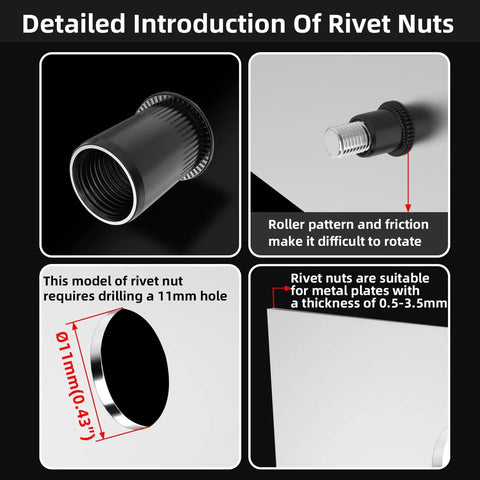 Rivet Nut Kit 50 Pieces M8x18 Black Zinc Flat Head Rivet Nuts For Thin Metal Sheets And Cabinets With Embedded Nut Application