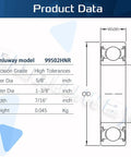 Illustration of Deep Groove Wheel Hub Ball Bearings Set With Double Seal And Snap Ring 0.625 Inch Bore, 1.375 Inch Outer Diameter, 0.4375 Inch Width Pre Lubricated Built To Last For Go Karts Lawn Mowers And Mini Bikes 10 Pack showing dimensions and specifications.