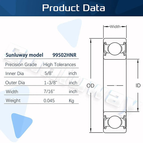 Illustration of Deep Groove Wheel Hub Ball Bearings Set With Double Seal And Snap Ring 0.625 Inch Bore, 1.375 Inch Outer Diameter, 0.4375 Inch Width Pre Lubricated Built To Last For Go Karts Lawn Mowers And Mini Bikes 10 Pack showing dimensions and specifications.
