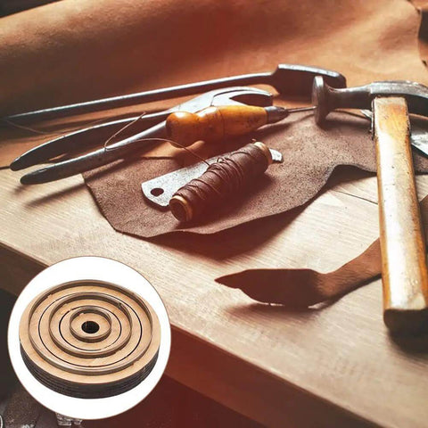 Must Have Leather Cutting Dies Set With Wooden Base Circle Cutter Dies Three Piece Inner Diameters 29.5mm 59mm 89mm for leatherwork on table